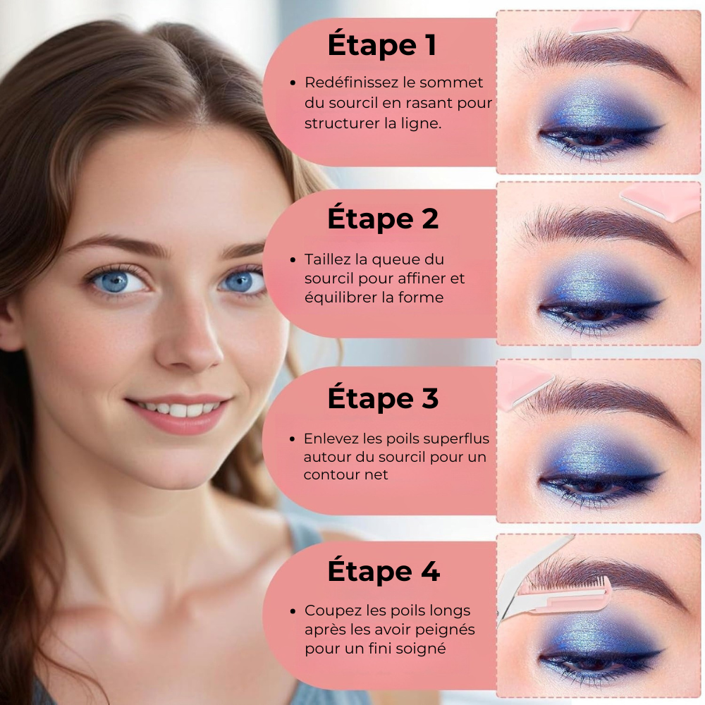 Ciseaux à sourcils peigne intégré + lame grattoir