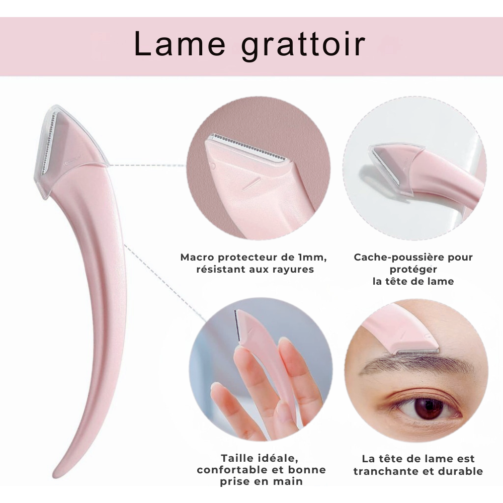 Ciseaux à sourcils peigne intégré + lame grattoir