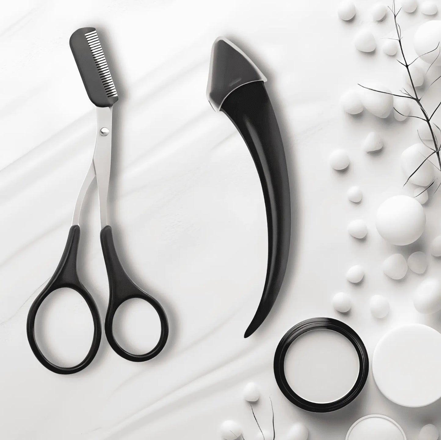 Ciseaux à sourcils peigne intégré + lame grattoir