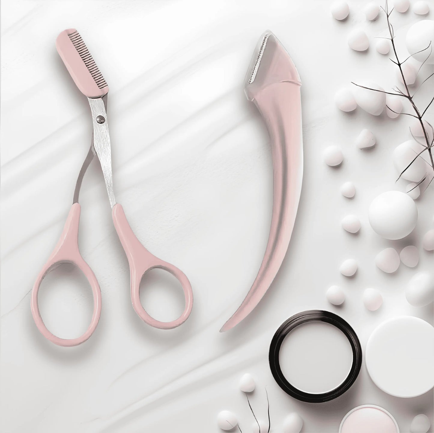 Ciseaux à sourcils peigne intégré + lame grattoir