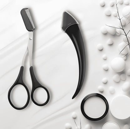Ciseaux à sourcils peigne intégré + lame grattoir