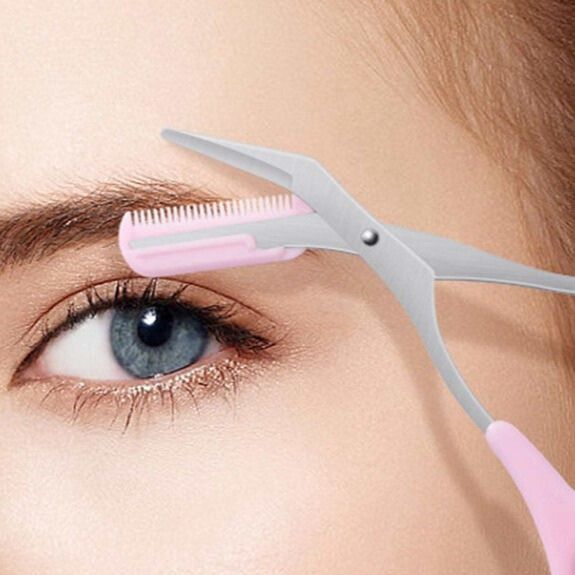 Ciseaux à sourcils peigne intégré + lame grattoir